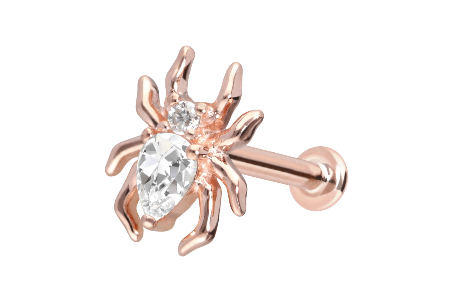 14 Karat Gold Labret Piercing mit Innengewinde MOISSANIT-SPINNE